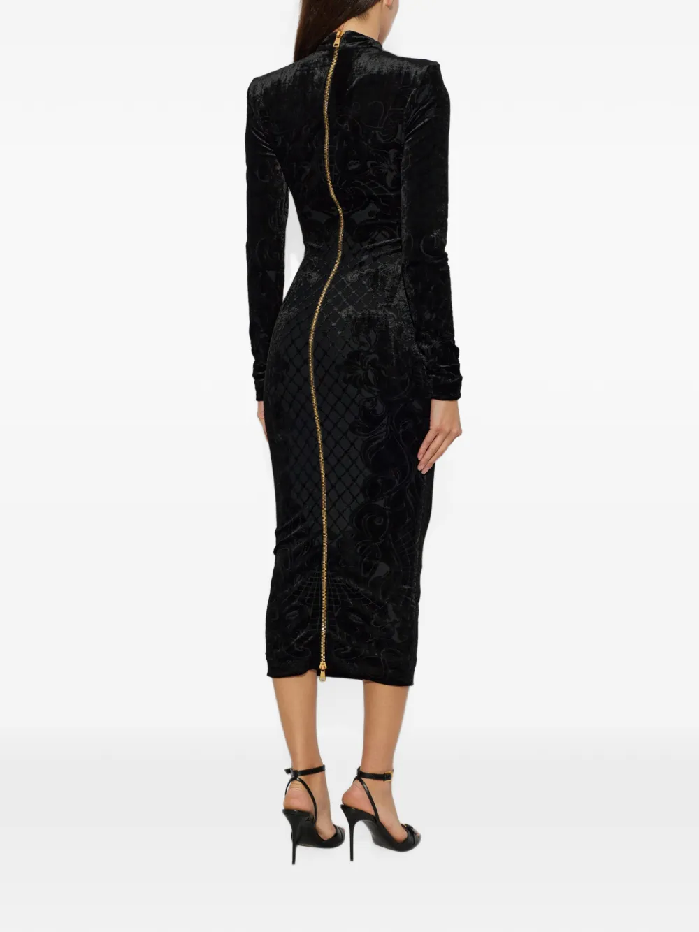 Balmain velvet patterned midi dress Zwart