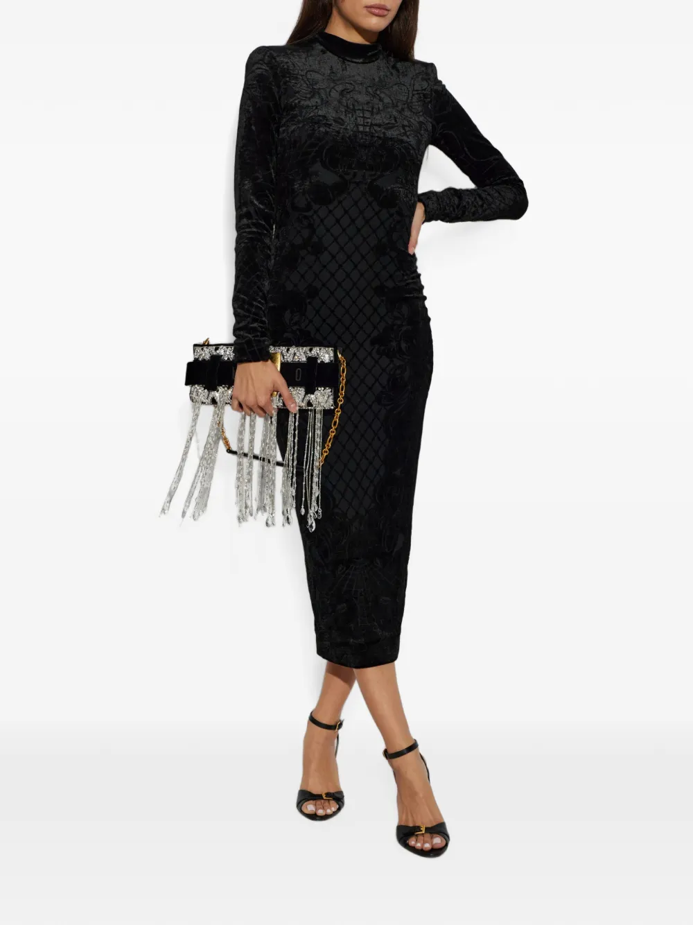 Balmain velvet patterned midi dress Zwart