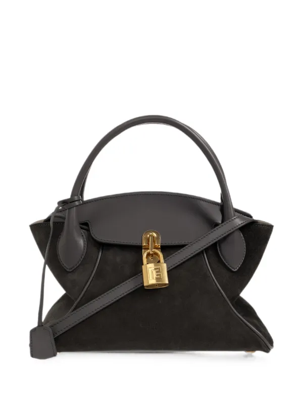 Balmain Small Pulse Day Suede Tote Bag in Black