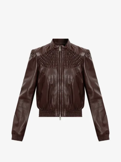 Alexander McQueen smocking leather jacket in burgundy