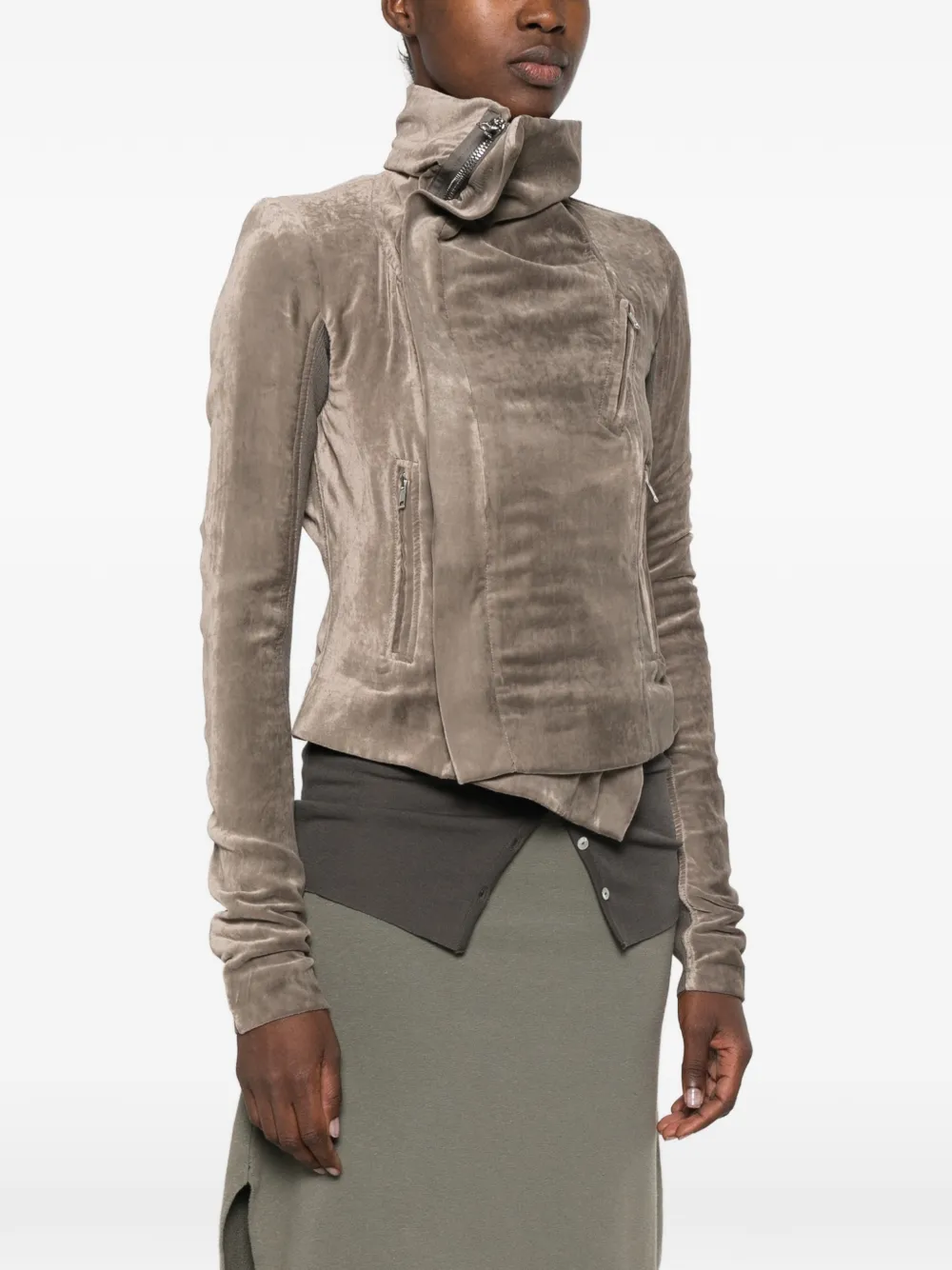 Rick Owens Fluwelen jack met asymmetrische rits Grijs