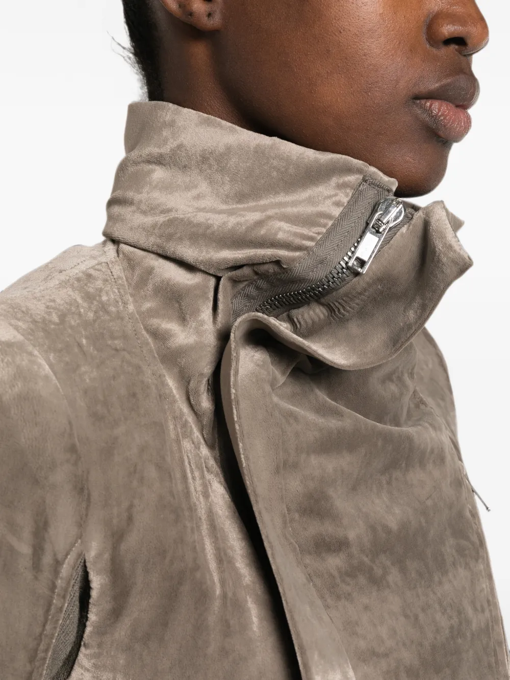 Rick Owens Fluwelen jack met asymmetrische rits Grijs