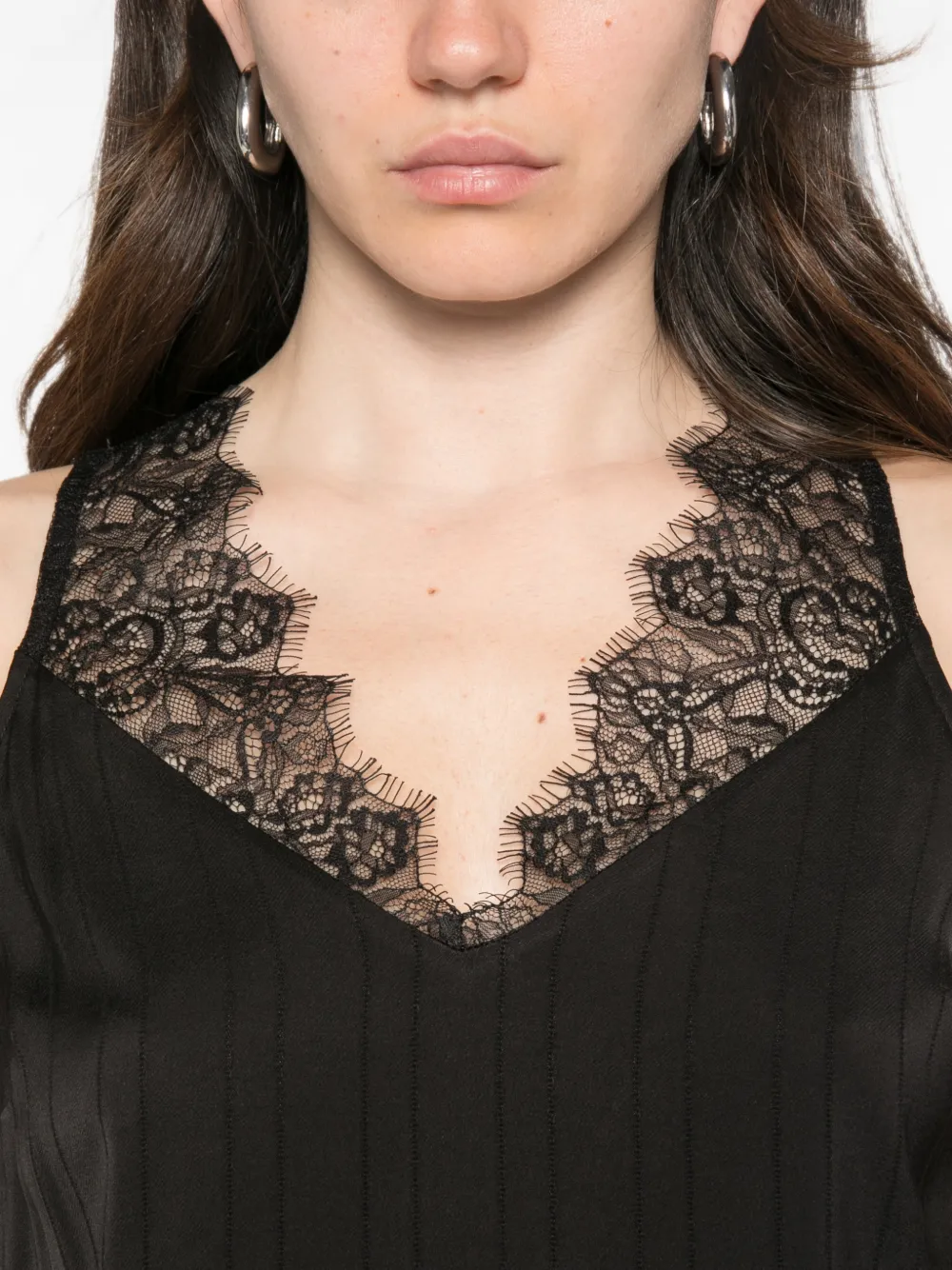 TWINSET Geplooide blouse met kanten afwerking Zwart