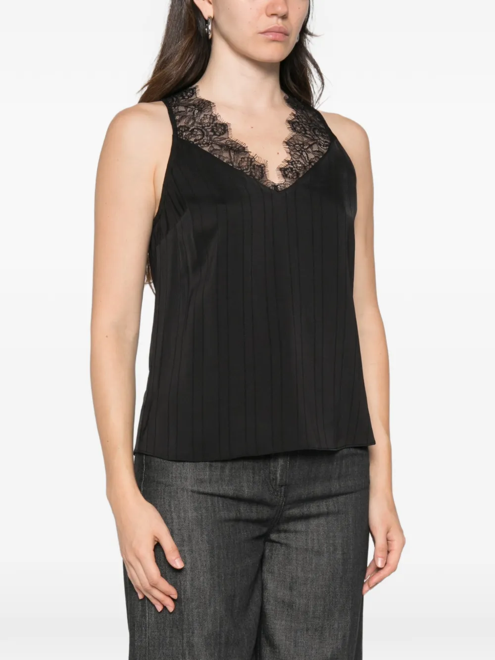 TWINSET Geplooide blouse met kanten afwerking Zwart