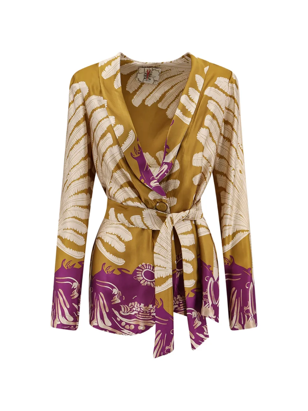 BYE FIRENZE Palma leaf-print belted blazer - Gelb