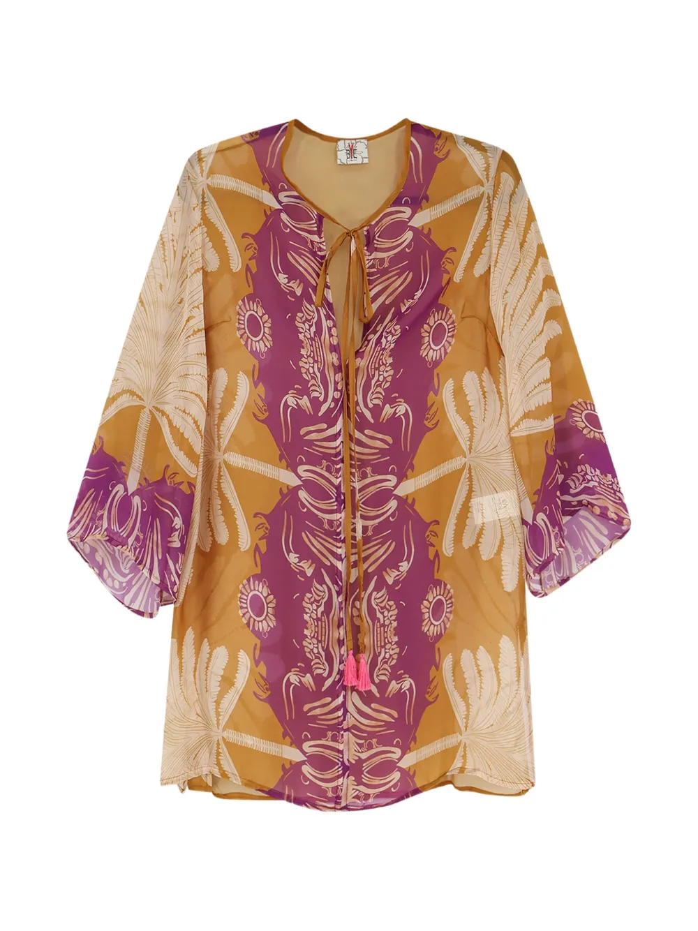 BYE FIRENZE Palme crew-neck lace-up tunic - Orange