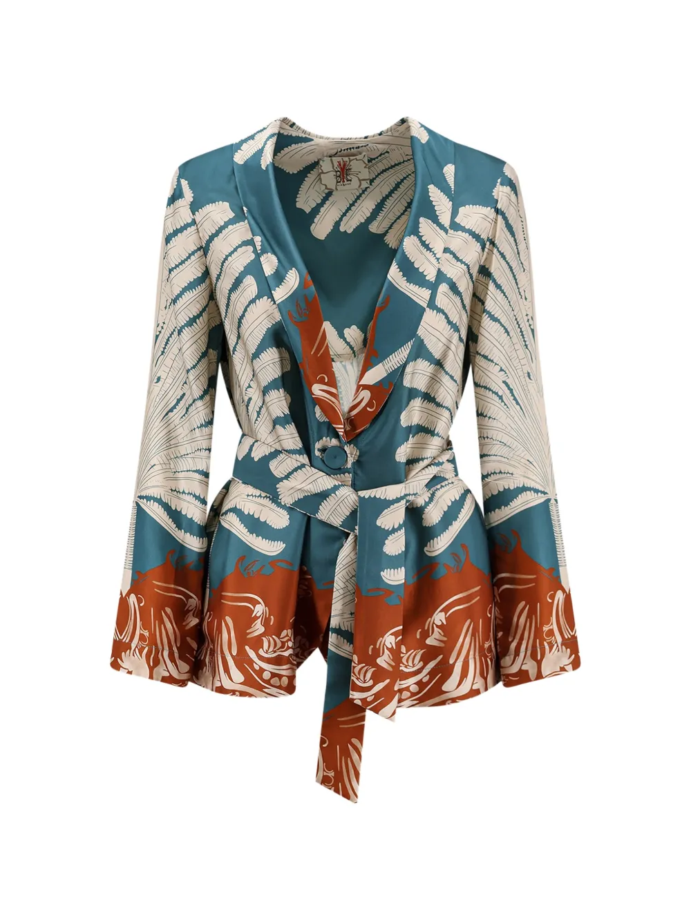 BYE FIRENZE Palma leaf-print belted blazer - Blau