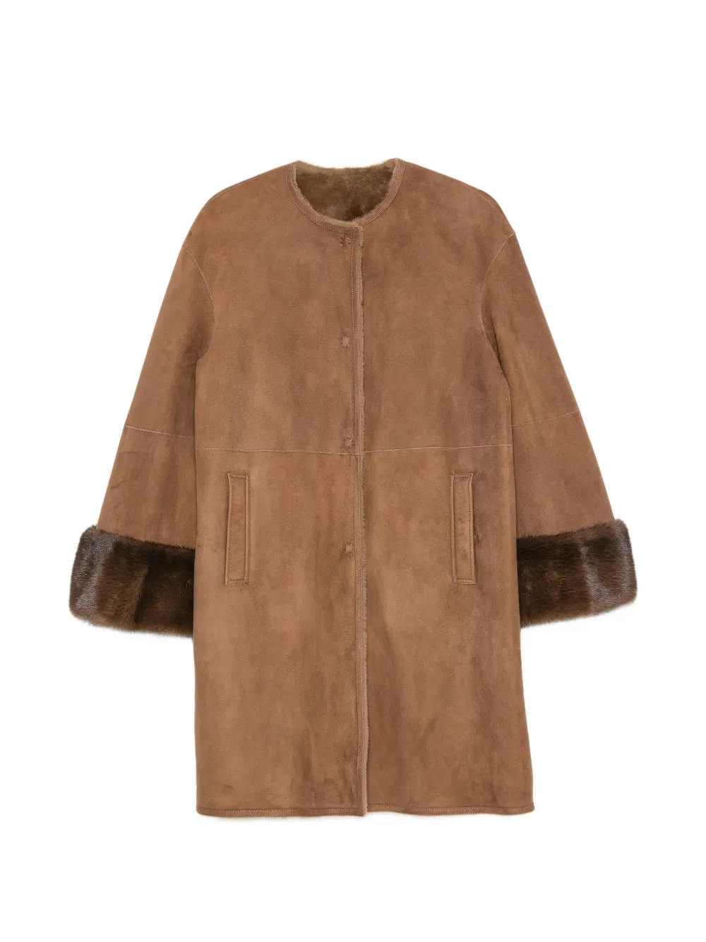 Manzoni 24 fur-trimmed collarless coat - Marrone