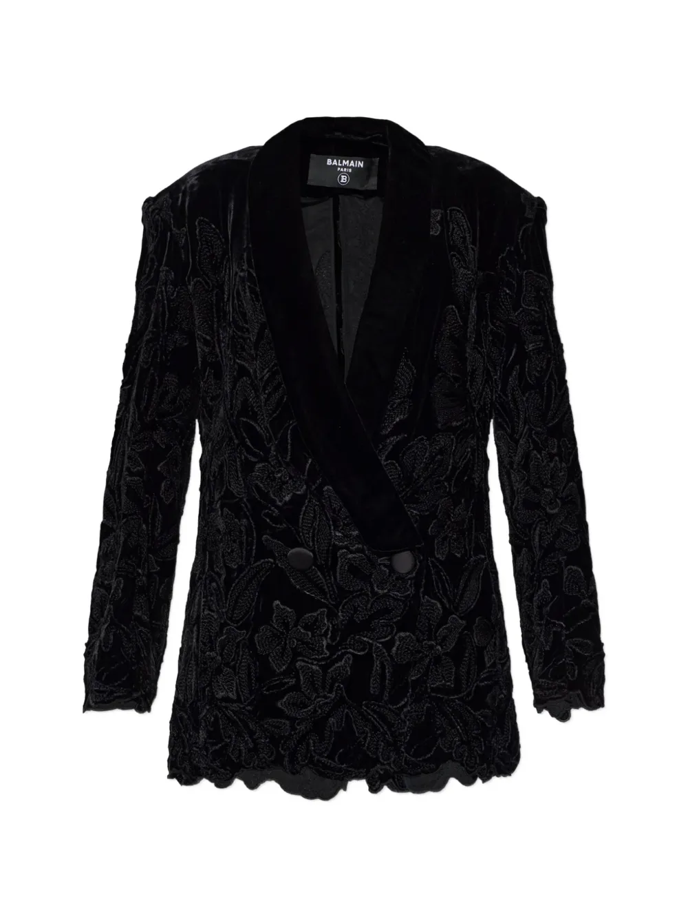 Balmain floral-embroidered velvet blazer - Schwarz