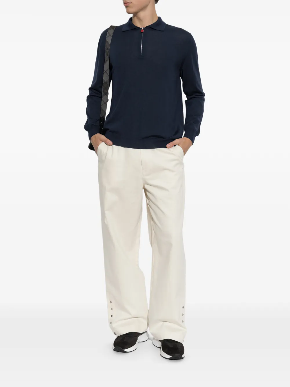 Kiton quarter-zip long-sleeve polo shirt Blauw