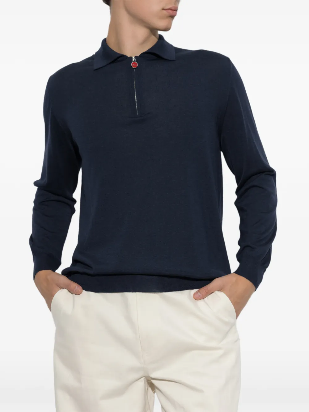 Kiton quarter-zip long-sleeve polo shirt Blauw