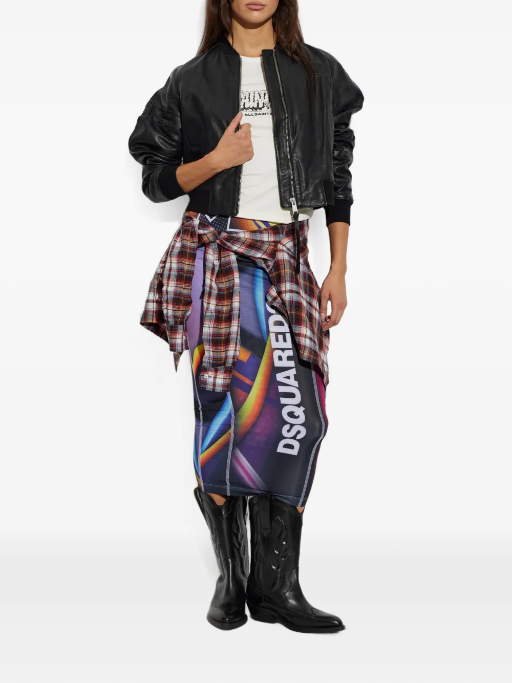 DSQUARED2 logo-print panelled skirt Paars