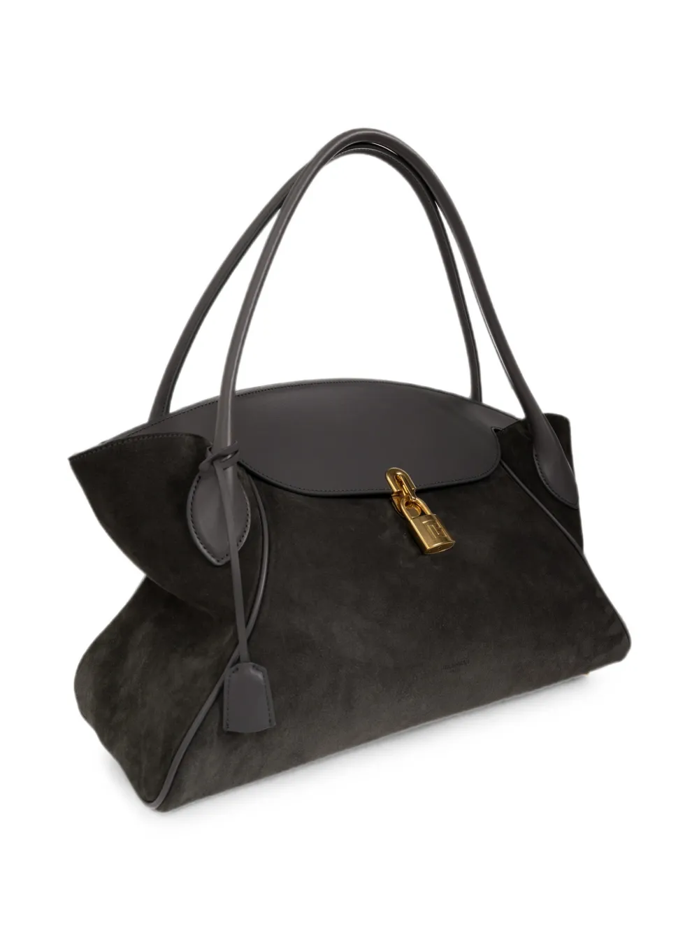 Balmain Kleine Pulse Day suède shopper met hangslotdetail Grijs