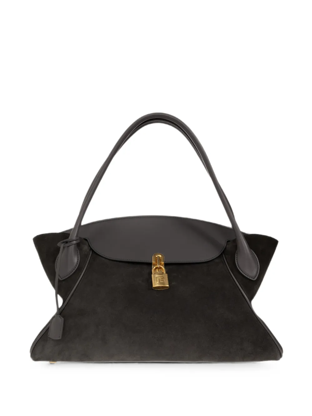 Balmain Pulse Day Small padlock-detail suede tote bag - Grau