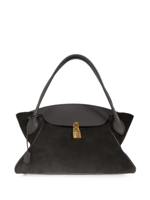 Balmain Pulse Day Small padlock-detail suede tote bag