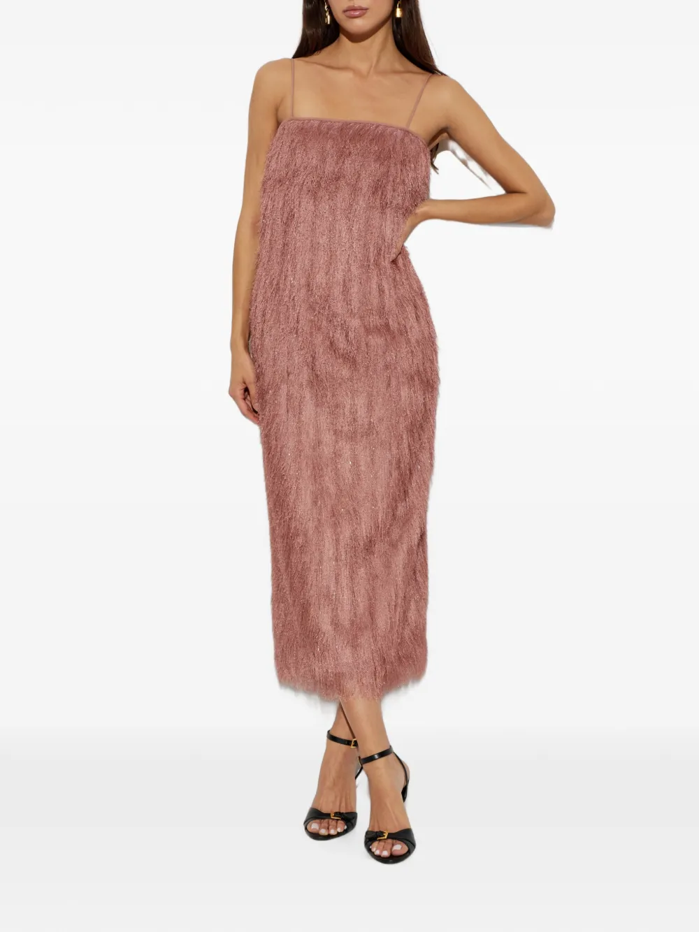 Balmain Jurk met spaghettibandjes en franje Roze