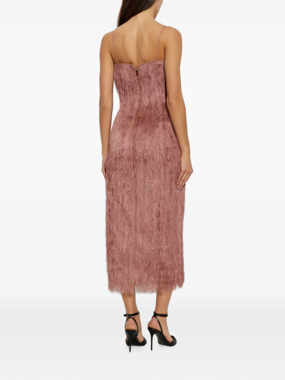 Balmain Jurk met spaghettibandjes en franje Roze