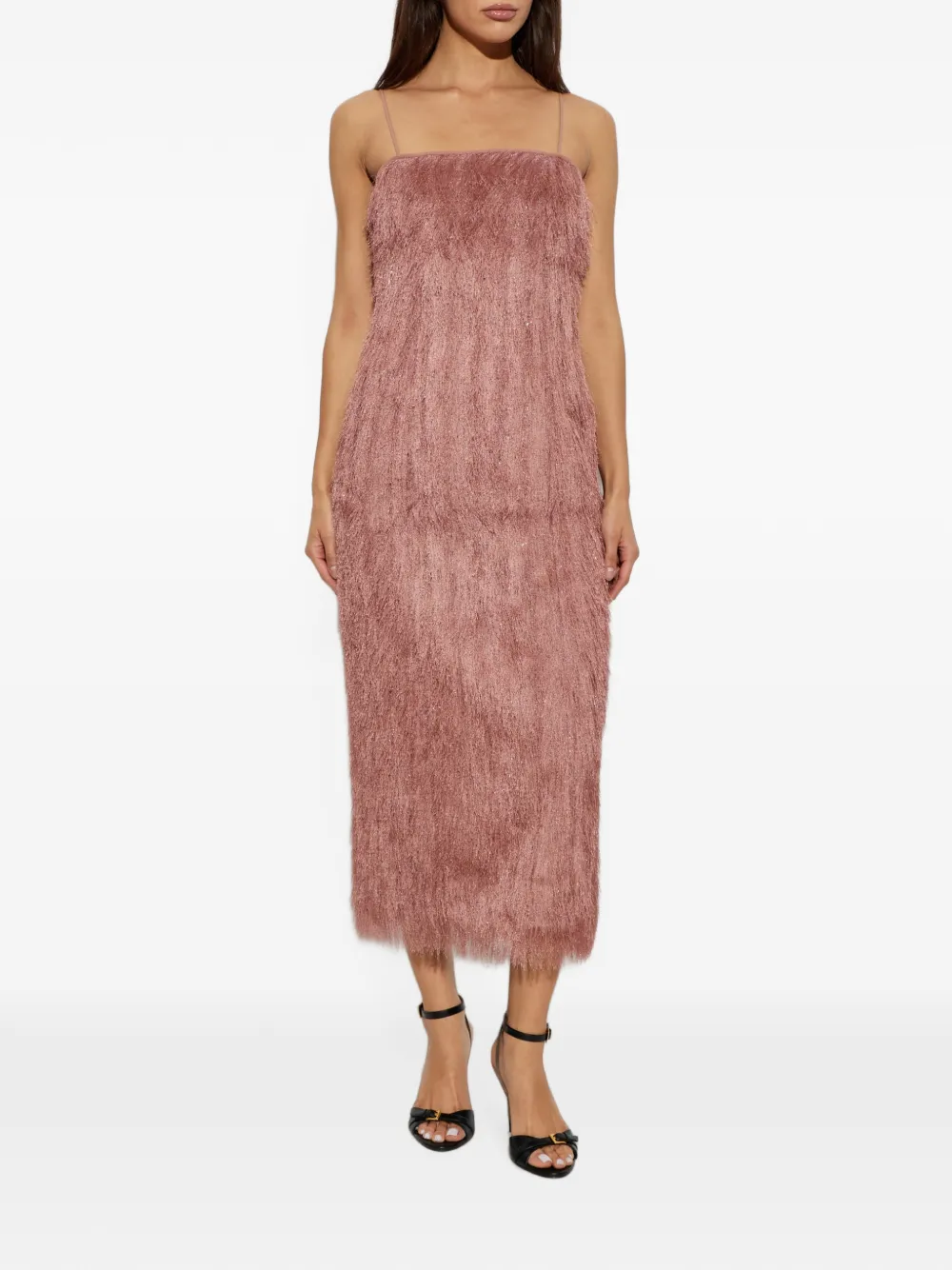 Balmain Jurk met spaghettibandjes en franje Roze