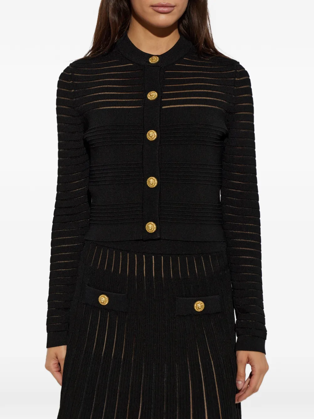 Balmain Getailleerd vest met doorzichtige streep Zwart