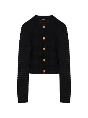 Balmain sheer-stripe Fitted Cardigan | Black | FARFETCH
