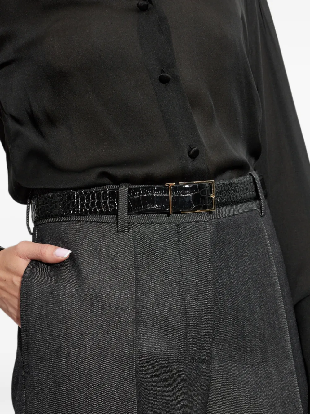 TOM FORD Croc-effect Leather Belt in Black, view 4