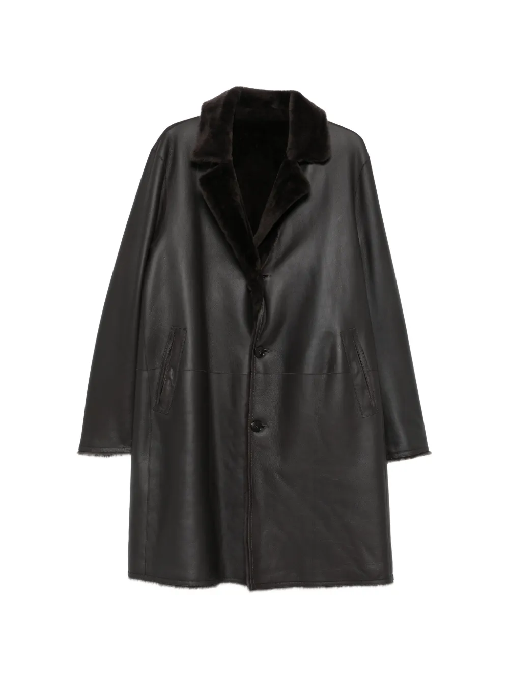 Manzoni 24 buttoned leather coat - Marrone