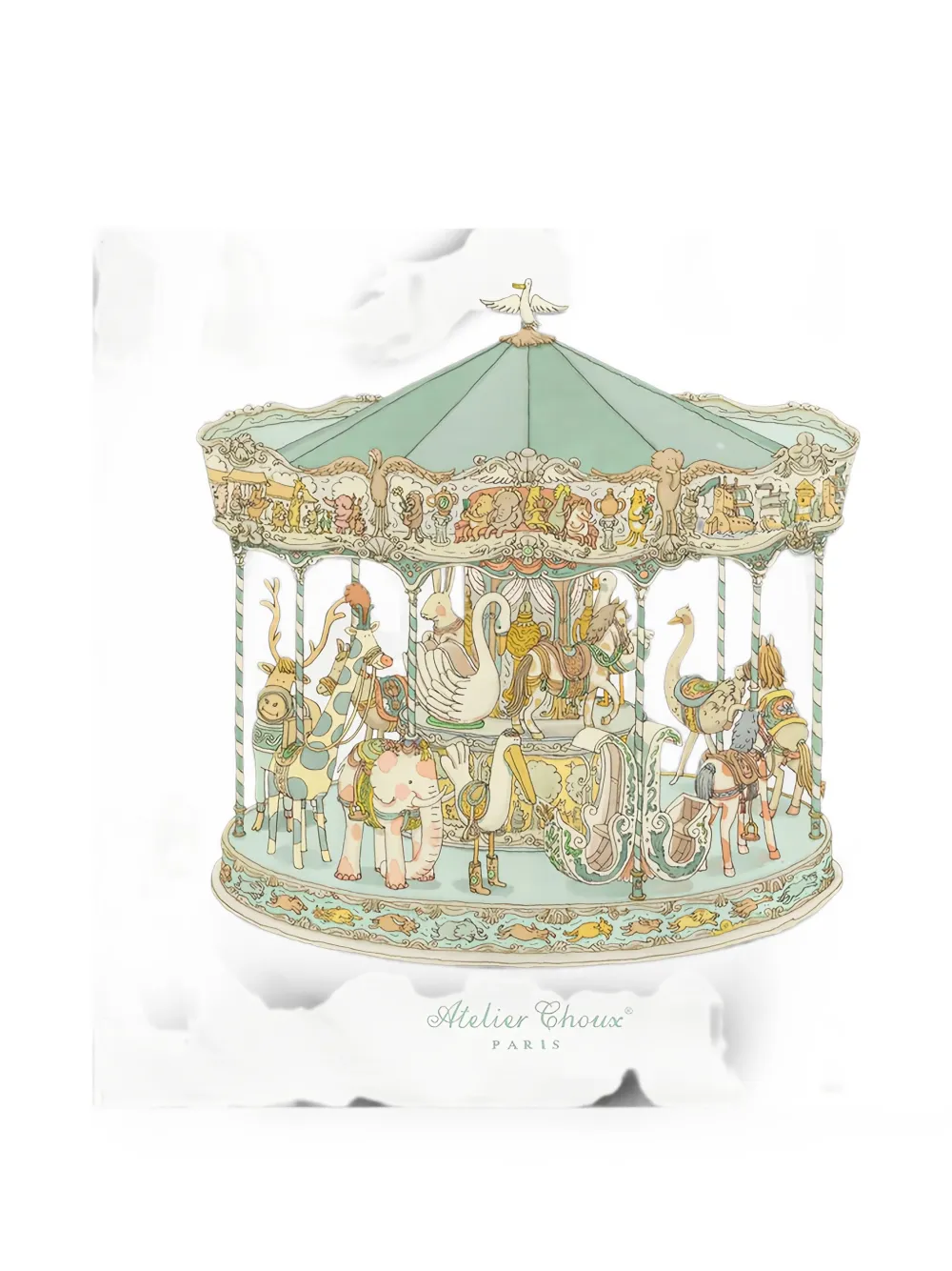 Atelier Choux Carousel Green illustration-print square blanket - Verde