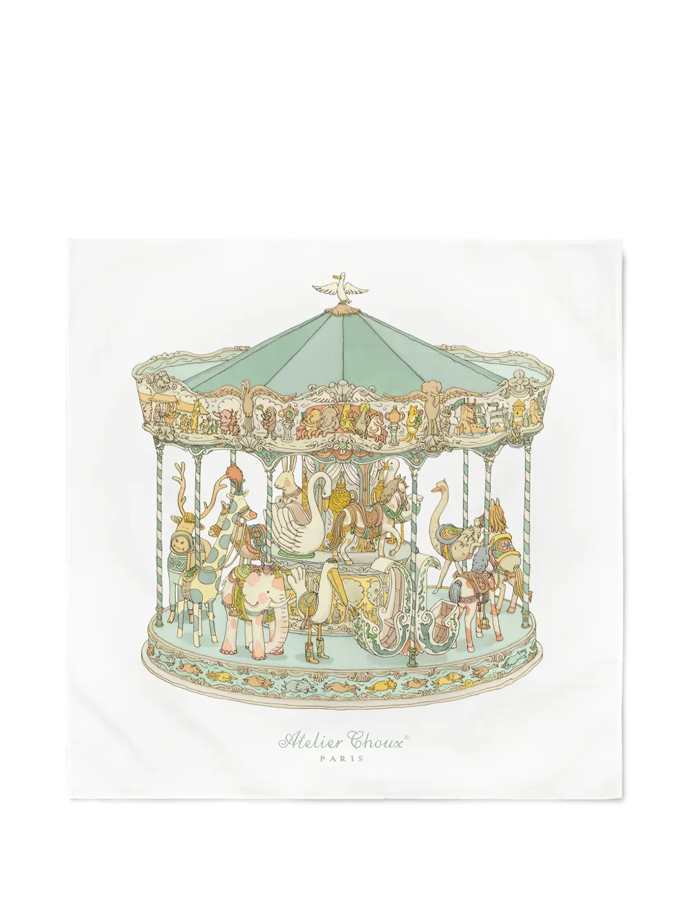 Atelier Choux Carousel Green illustration-print square blanket - Verde