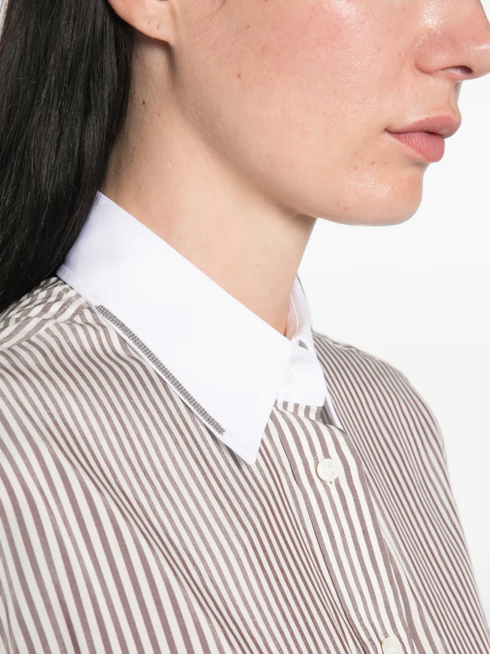 Brunello Cucinelli Monili gestreepte zijden blouse Beige