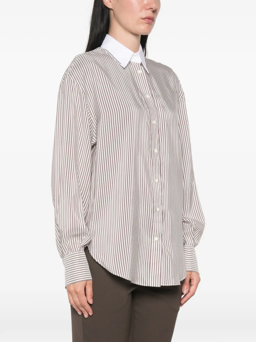 Brunello Cucinelli Monili gestreepte zijden blouse Beige
