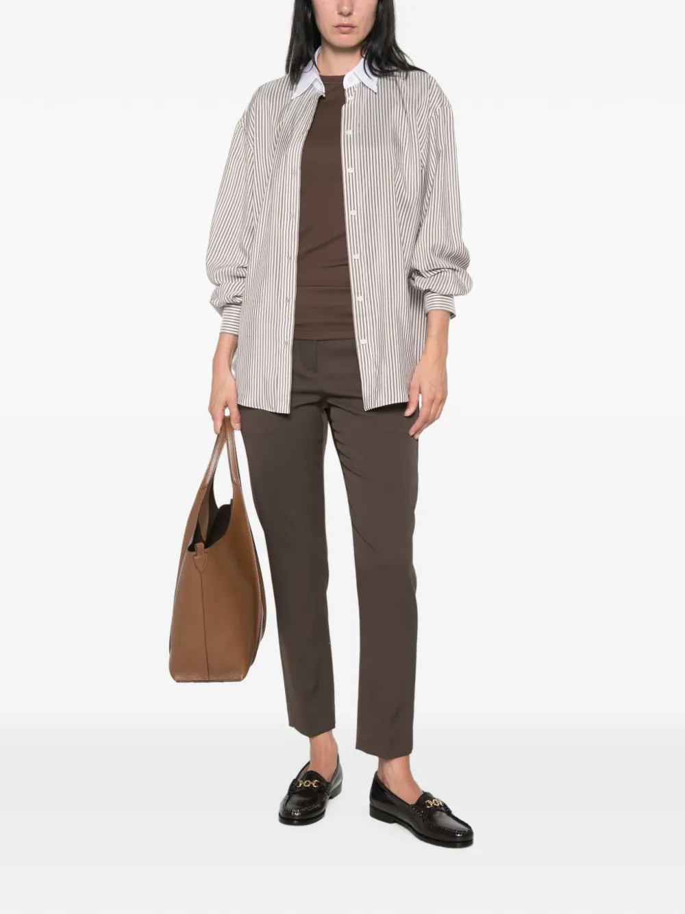 Brunello Cucinelli Monili gestreepte zijden blouse Beige