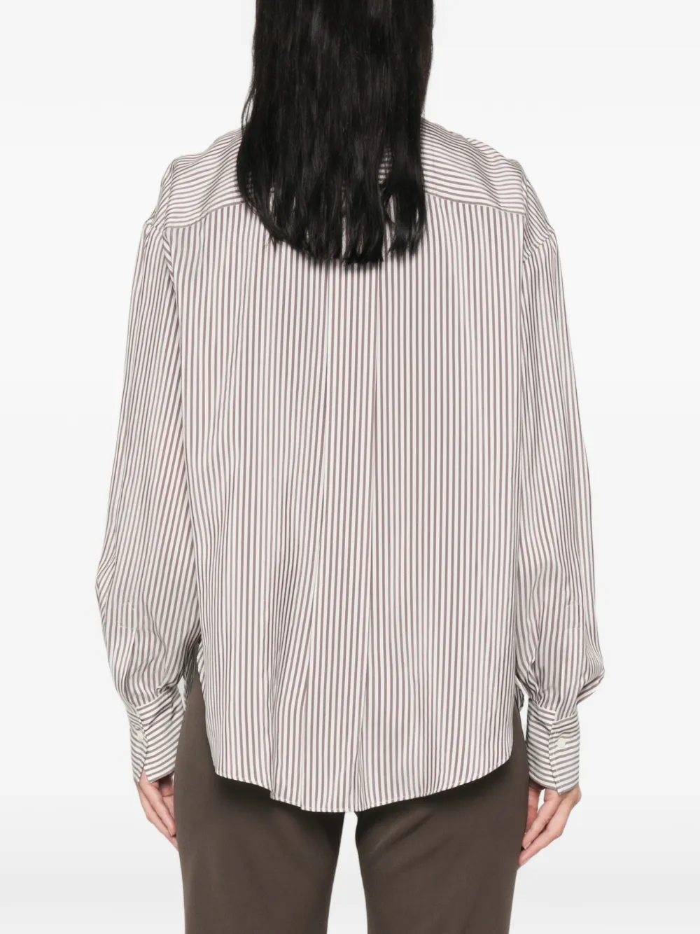 Brunello Cucinelli Monili gestreepte zijden blouse Beige