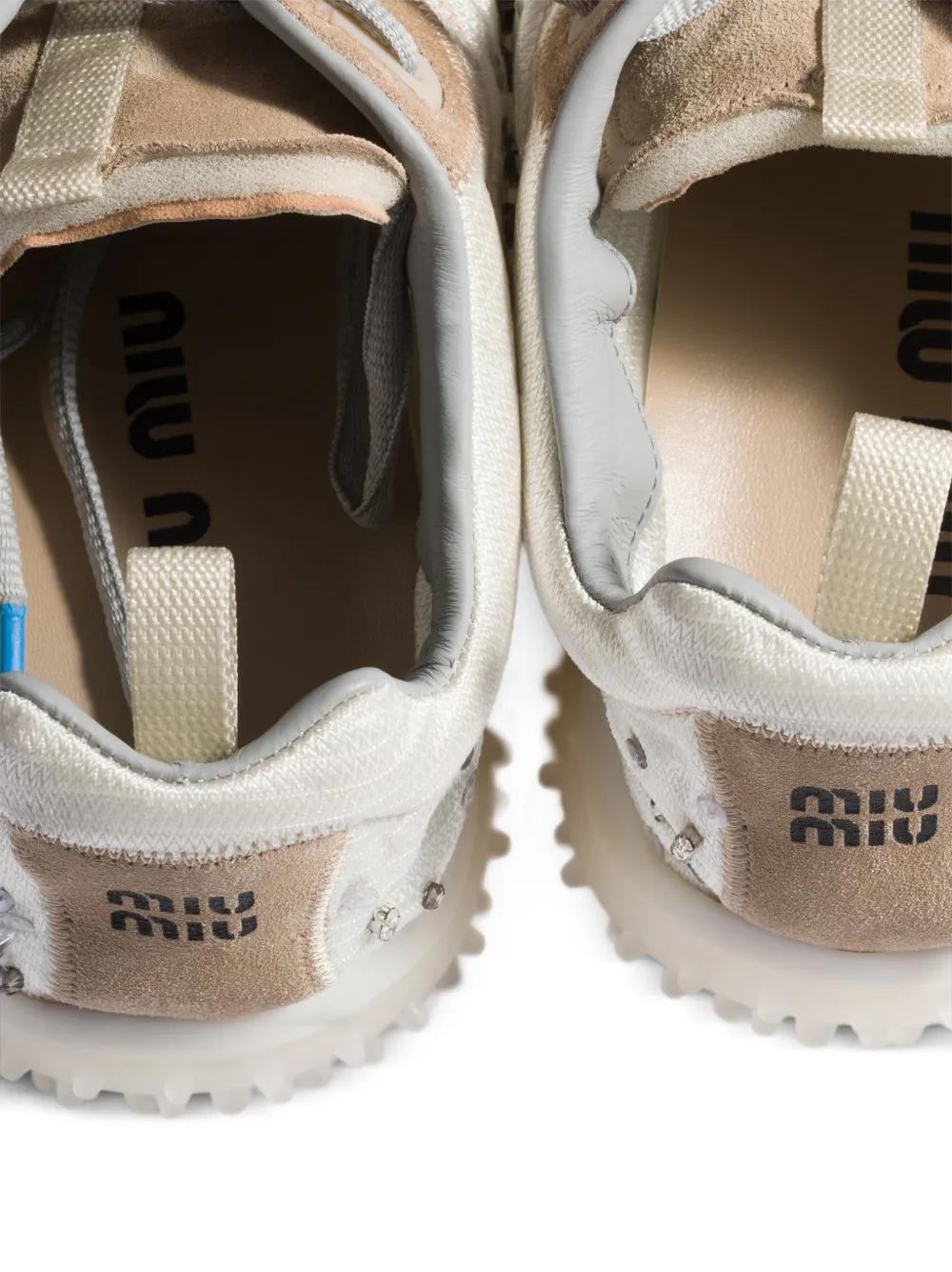 Miu Bubble technische en suède sneakers met borduurwerk Wit