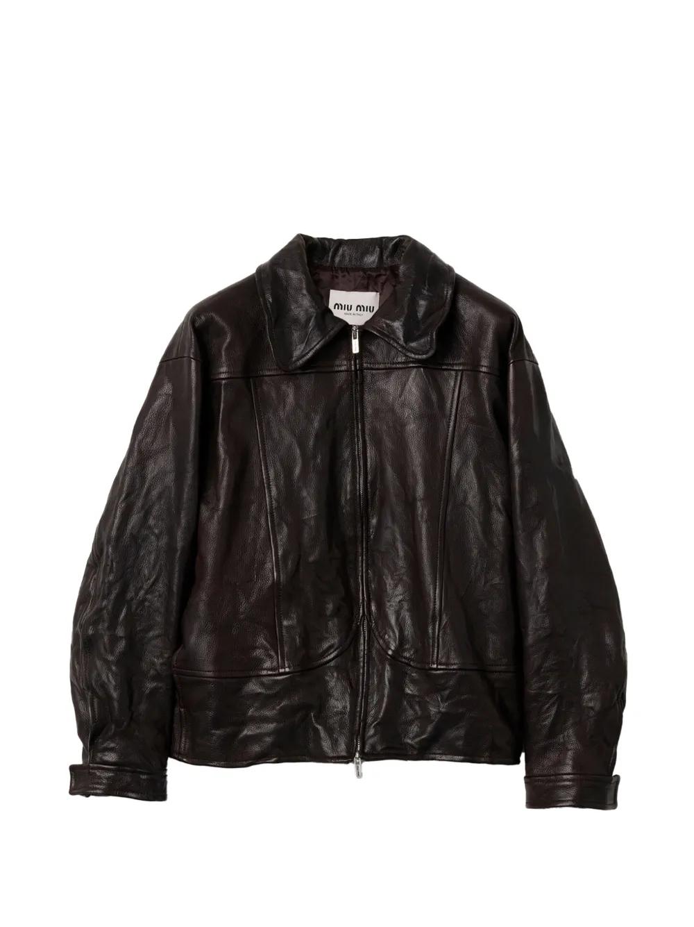 Miu Miu leather blouson jacket - Marrone