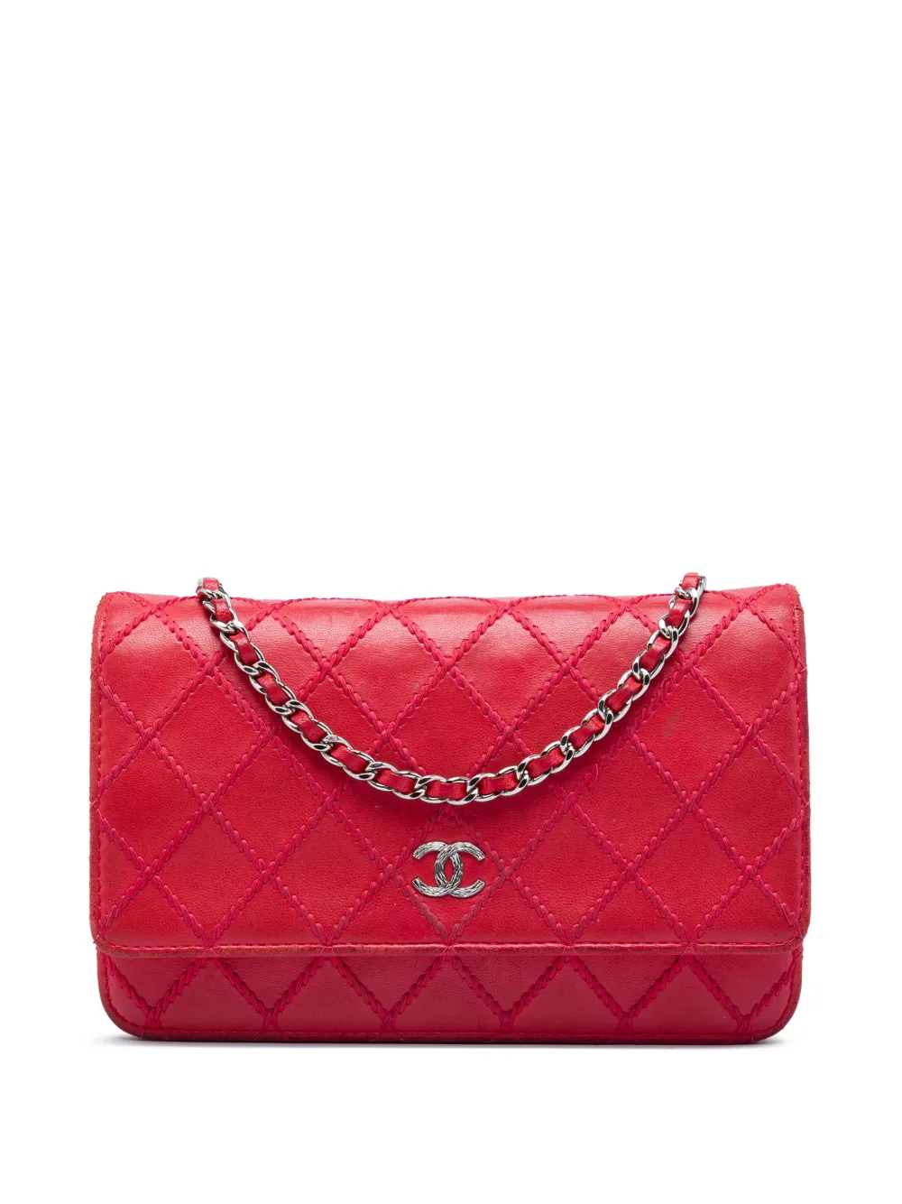 CHANEL Pre-Owned 2014 CC Lambskin Wild Stitch Wallet on Chain crossbody bag - Red