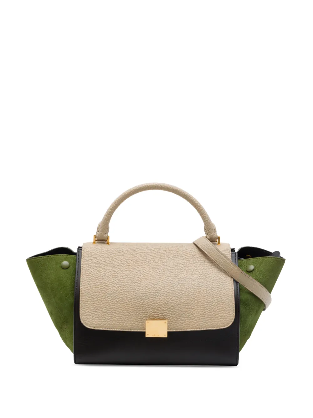 Celine Pre-Owned 2016 Small Tricolor Calfskin and Suede Trapeze satchel - Black
