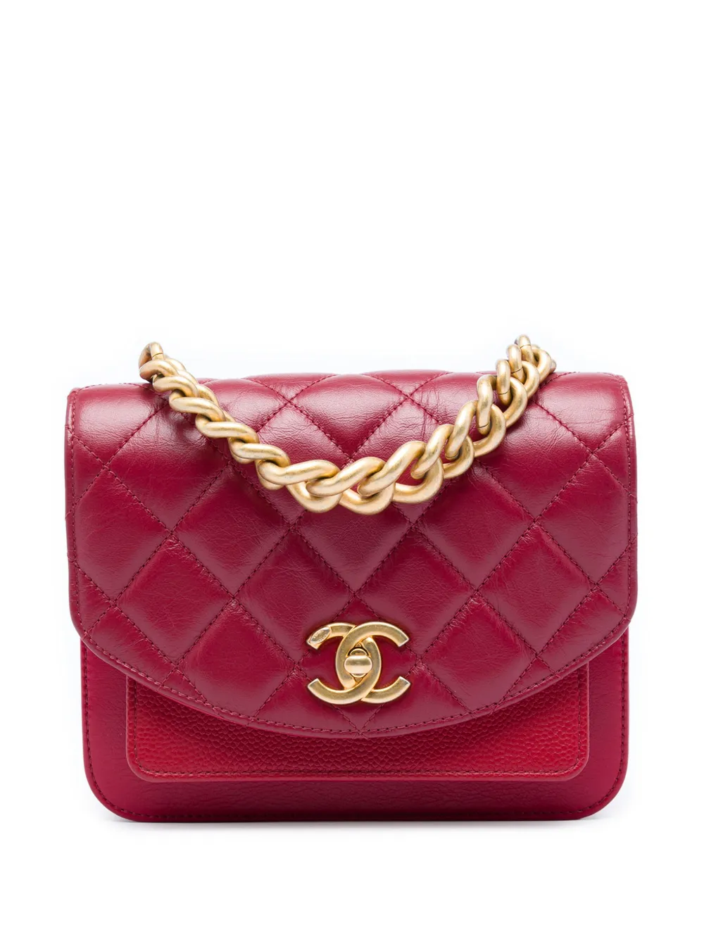 CHANEL Pre-Owned 2019 Mini Quilted Calfskin and Caviar Chain Handle Flap satchel - Rosso