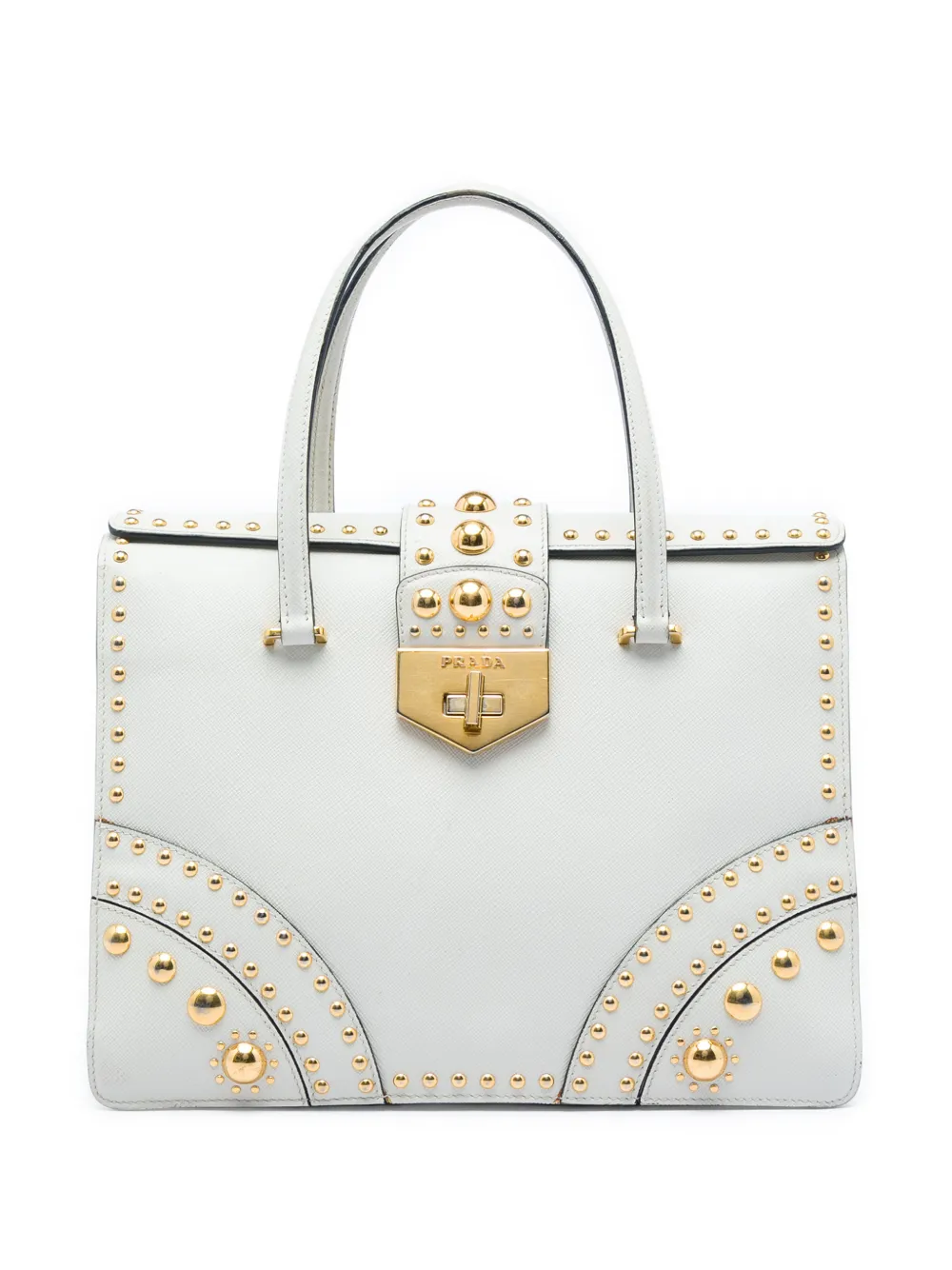 Prada Pre-Owned 2010-2026 Studded Saffiano Turnlock handbag - Bianco