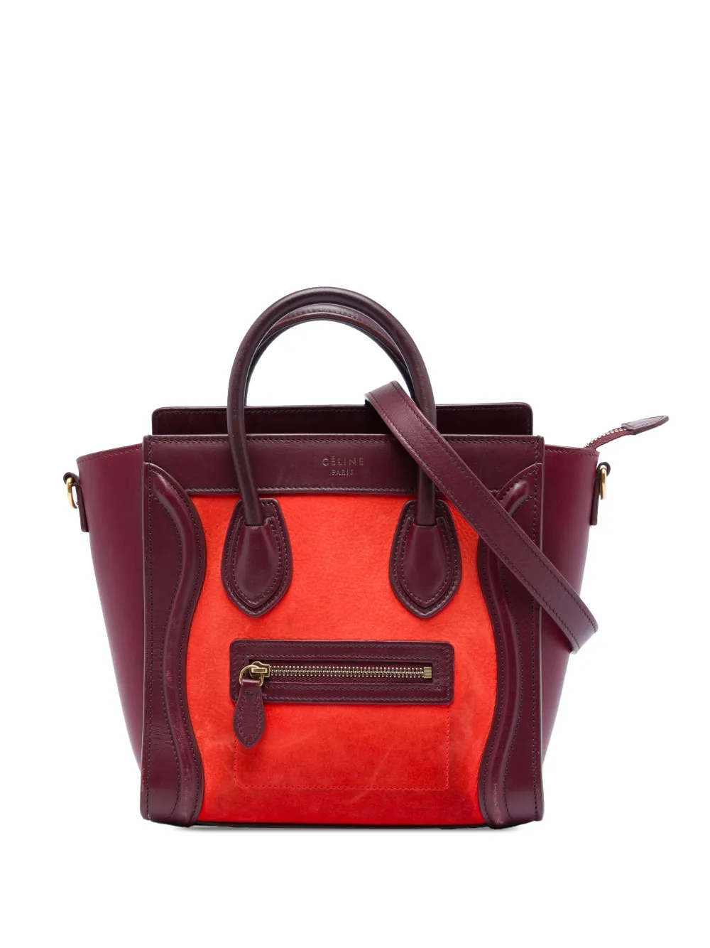 Celine Pre-Owned 2014 Nano Tricolor Nubuck and Calfskin Luggage Tote satchel - Orange