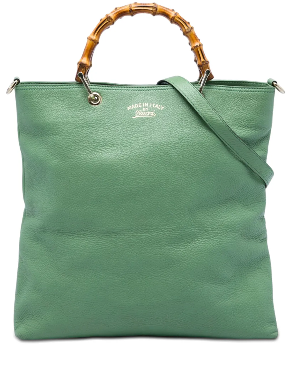 Gucci Pre-Owned 2016-2026 Tall Calfskin Bamboo Shopper Tote satchel - Verde