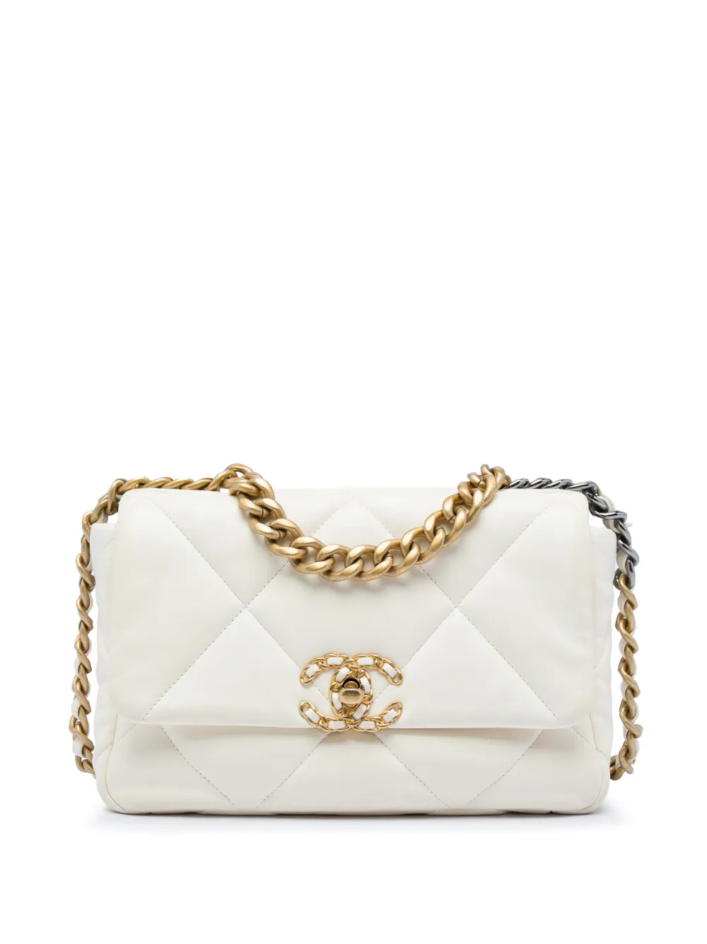 CHANEL Pre-Owned 2021-2026 Medium Lambskin 19 Flap satchel - Bianco