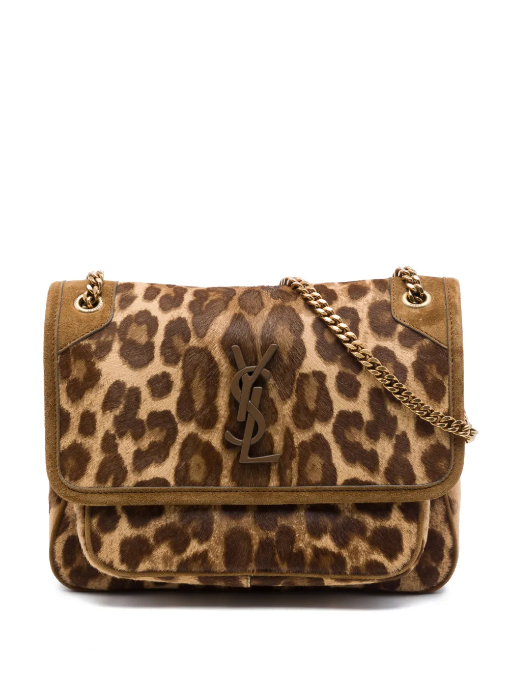 Saint Laurent Pre-Owned 2021 Baby Pony Hair Leopard Print Niki shoulder bag - Marrone