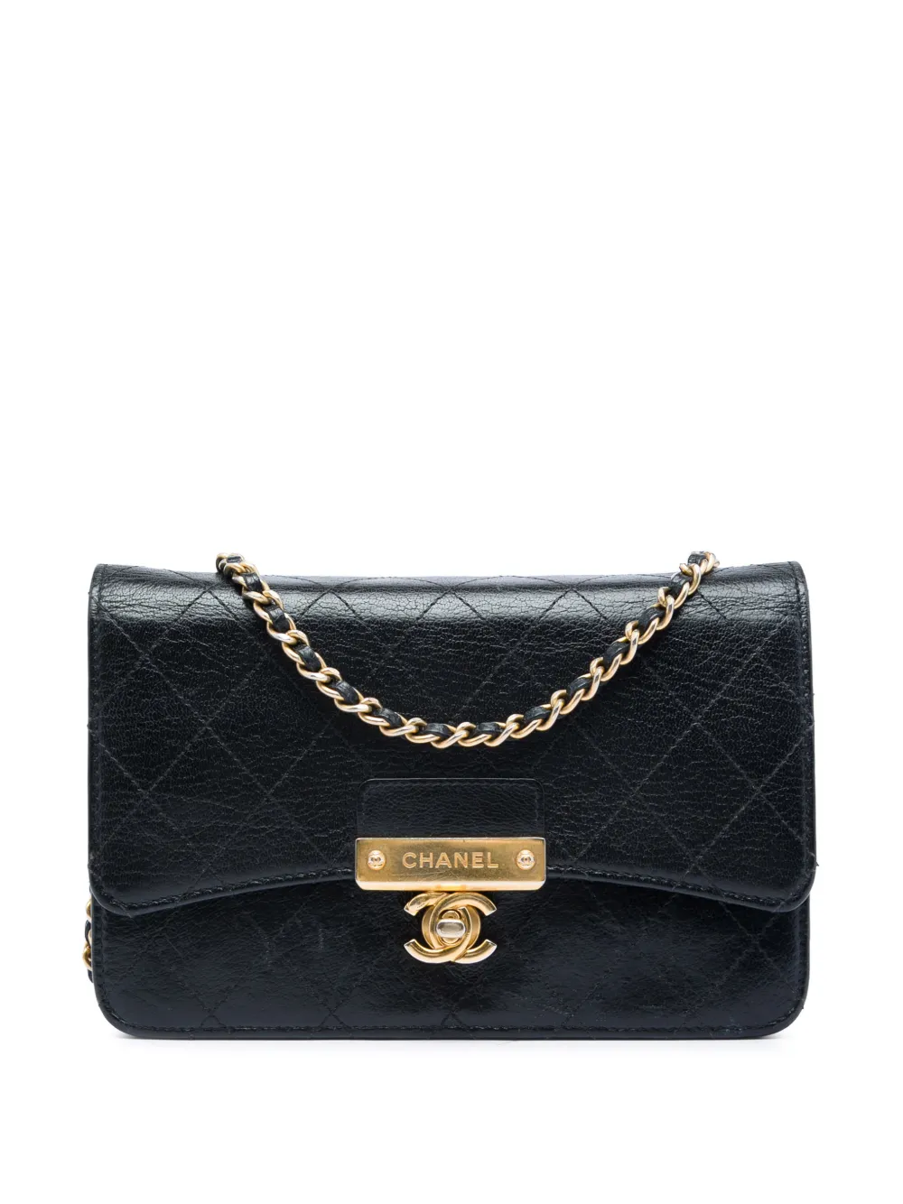 CHANEL Pre-Owned 2018-2019 Stitched Goatskin Golden CC Wallet On Chain crossbody bag - Nero