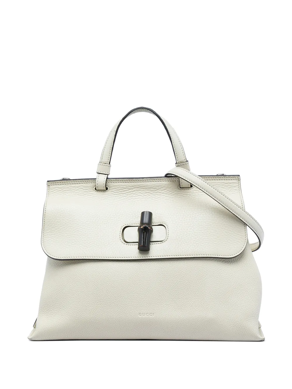 Pre-owned Gucci 2016-2026 Medium Calfskin Bamboo Daily Satchel In White