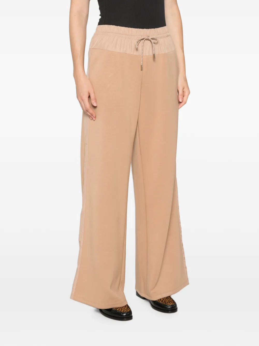 TWINSET Trainingsbroek met trekkoordtaille en wijde pijpen Beige