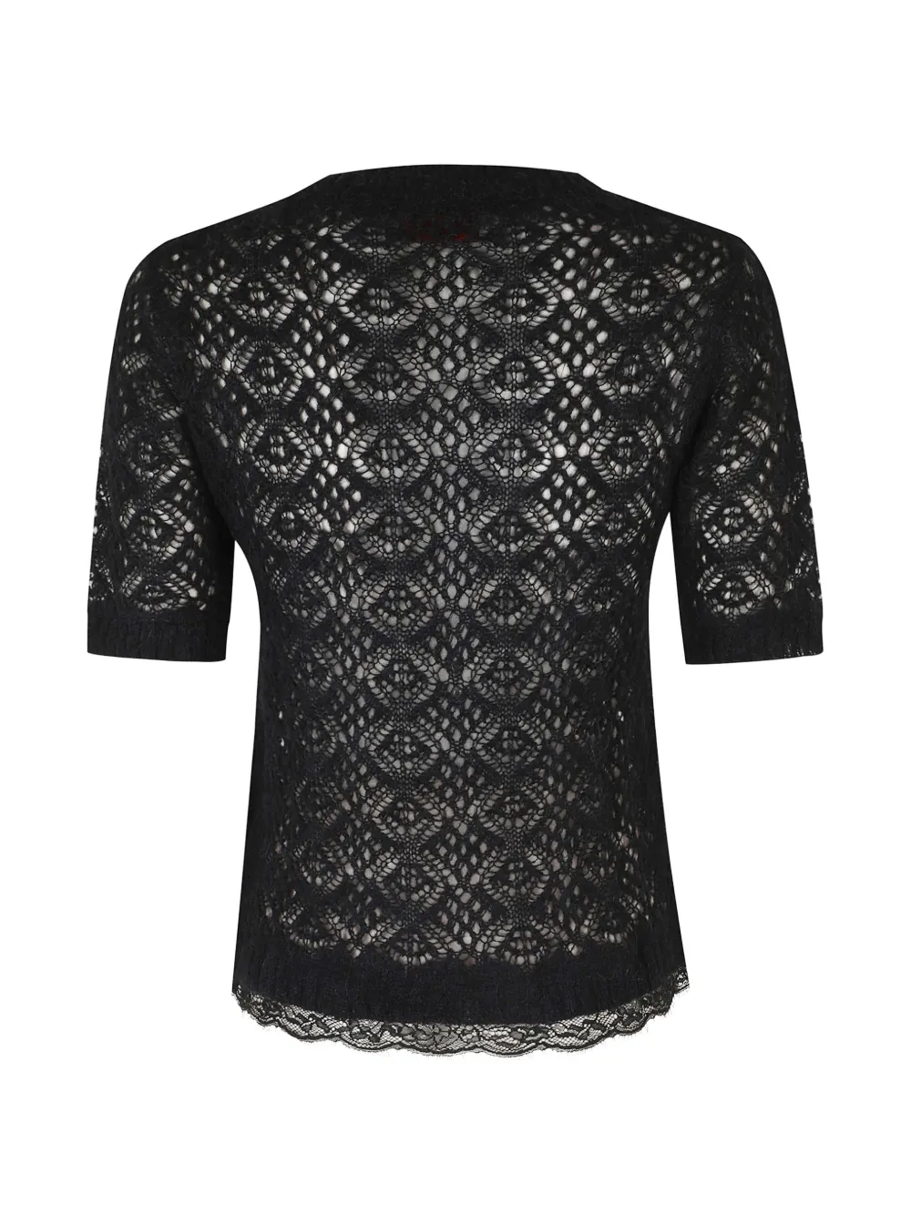 ERMANNO FIRENZE lace-knit short-sleeve blouse Zwart