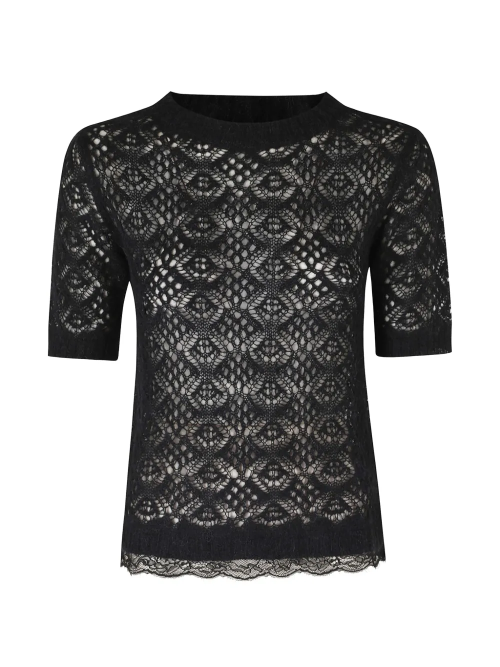 ERMANNO FIRENZE lace-knit short-sleeve blouse