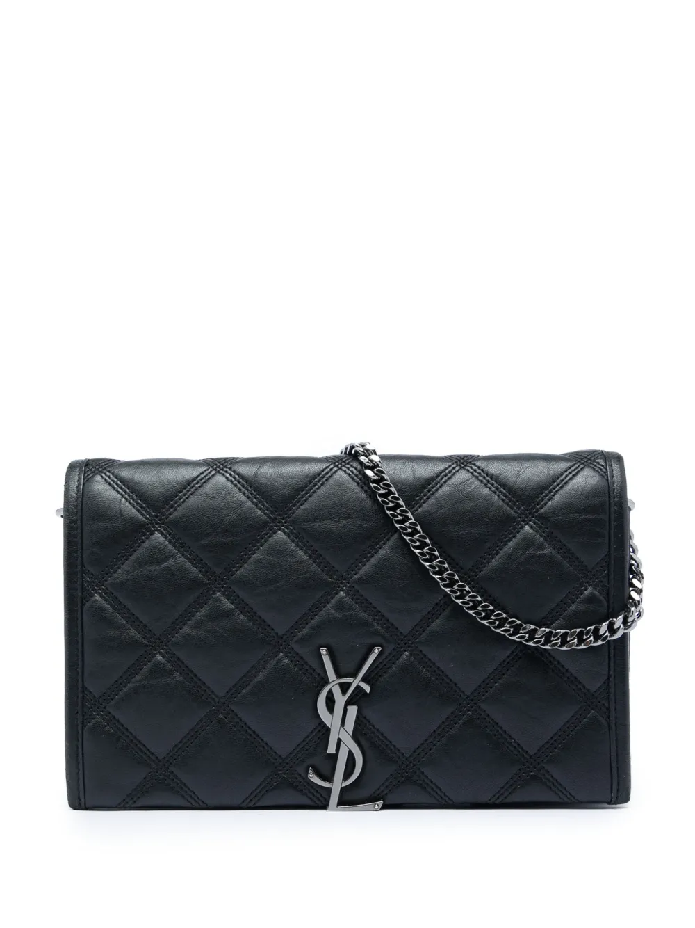 Saint Laurent Pre-Owned 2020 Quilted Diamond Lambskin Becky Wallet on Chain crossbody bag - Nero