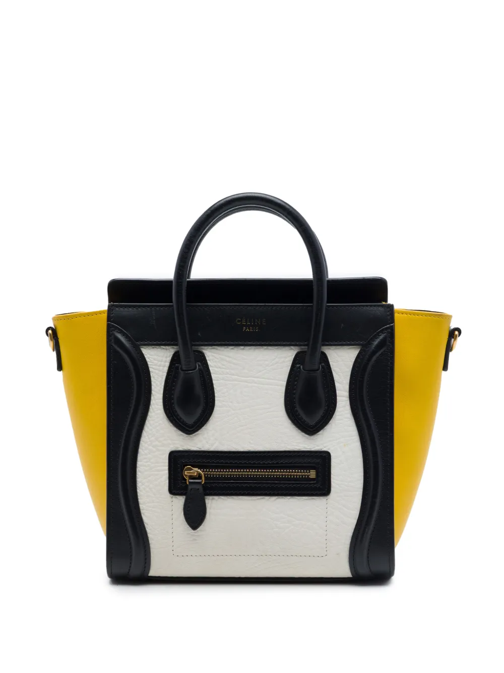 Celine Pre-Owned 2000-2026 Nano Tricolor Nubuck and Drummed Calfskin Luggage Tote satchel - Weiß