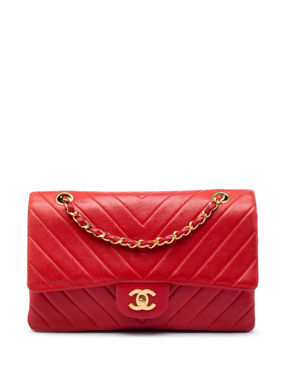 CHANEL Pre-Owned 1991-1994 Medium Classic Chevron Lambskin Double Flap shoulder bag - Rosso